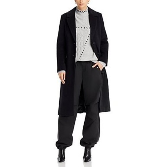 Aqua Two Button Long Coat Black Wool/Polyester, Size L - Picture 1 of 10